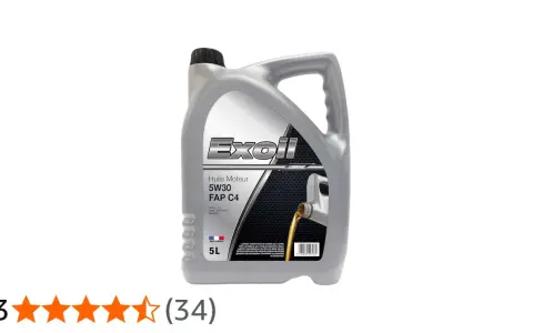 Bidon d'huile moteur Exoil 5W30 FAP C4 5L, avec une image de vidange d'huile.