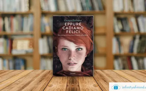 Copertina del libro "Eppure cadiamo felici" di Enrico Galiano, con il volto di una ragazza dai capelli rossi e occhi azzurri.