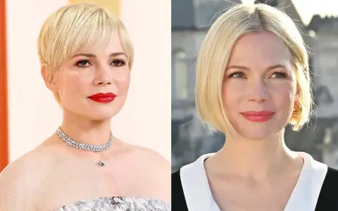 Dwie fryzury dla 40 latki z okrągłą twarzą: krótki pixie cut i elegancki bob.