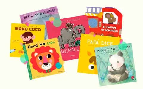 Colección de cuentos para bebés de 3 meses: "Mono Coco", "Cucú León", "El Camión de Bomberos" y más, con ilustraciones coloridas.