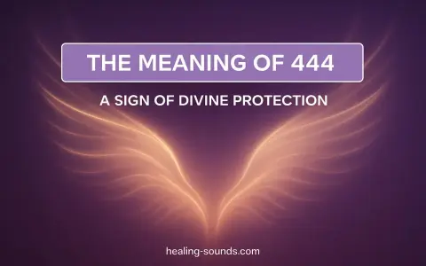 Anielskie skrzydła emanują światłem. Tekst głosi "The Meaning of 444" i "A Sign of Divine Protection". 444 znaczenie to boska ochrona.