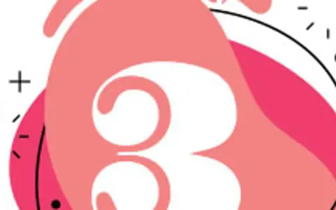 Stylizowana cyfra 3, moja liczba numerologiczna, otoczona abstrakcyjnymi kształtami i elementami graficznymi.