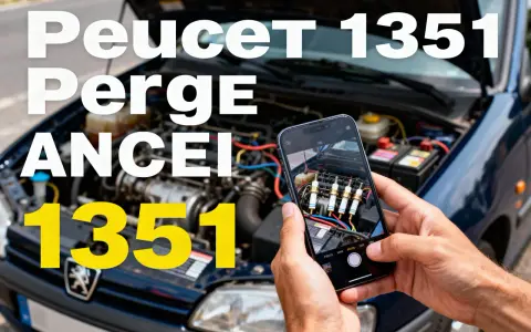 Ręce trzymają telefon, którym fotografują świece zapłonowe w silniku Peugeota. Na ekranie telefonu widoczny jest kod błędu DTC P1351.