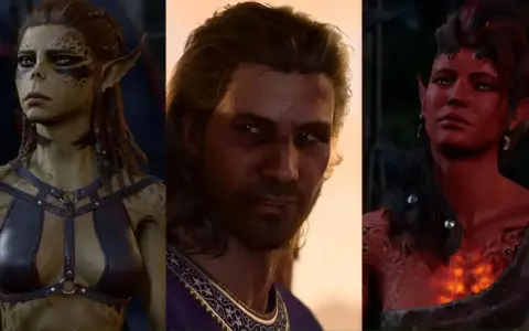 Tres personajes de Baldur's Gate 3: una mujer con piel moteada, un hombre con cabello largo y una mujer demonio. ¿Cuál será tu romance?