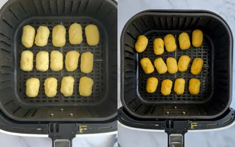 Croquetas doradas en freidora de aire, listas para disfrutar.