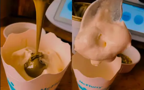 Pistacjowy sos spływa do kubeczka McFlurry, a potem łyżka unosi puszysty deser.