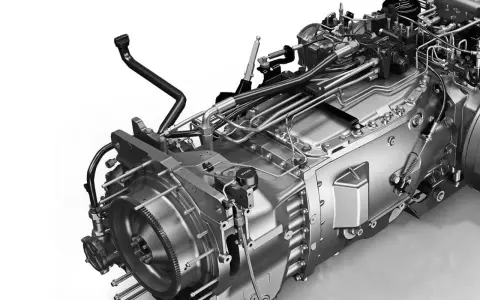 Skrzynia hydrostatyczna zasada działania: złożony mechanizm z licznymi przewodami hydraulicznymi i elementami sterującymi, pokazujący przepływ mocy.