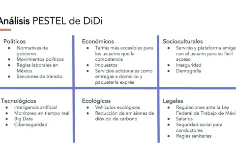 Análisis del entorno general de DiDi: factores políticos, económicos, socioculturales, tecnológicos, ecológicos y legales.