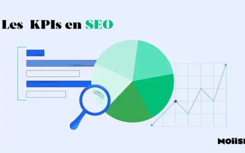 Les KPIs en SEO : analyse de performance avec graphiques, camembert et loupe. Optimisez votre score SEO WordPress.