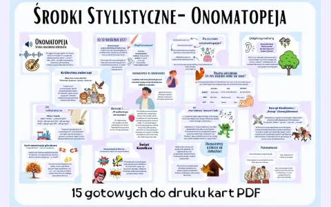 Onomatopeje to słowa naśladujące dźwięki, jak "miau" czy "bum". Wzbogacają język, tworząc obrazy dźwiękowe.