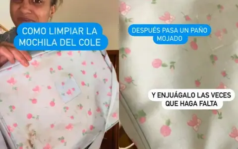 Mochila sucia con flores y mariposas. Aprende como limpiar una mochila sin mojarla, usando un paño húmedo y enjuagando las veces necesarias.