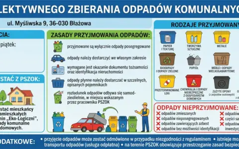 PSZOK w Błażowej przyjmuje posegregowane odpady komunalne od mieszkańców. Sprawdź godziny otwarcia i zasady przyjmowania.