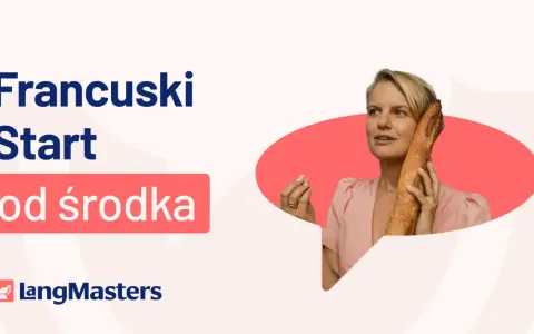 Francuski Start od środka – jak nauczyć się francuskiego? Kobieta z bagietką przy uchu, jakby rozmawiała po francusku.
