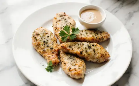 Aiguillettes de poulet dorées et assaisonnées, servies avec une sauce crémeuse. Une recette simple et savoureuse.