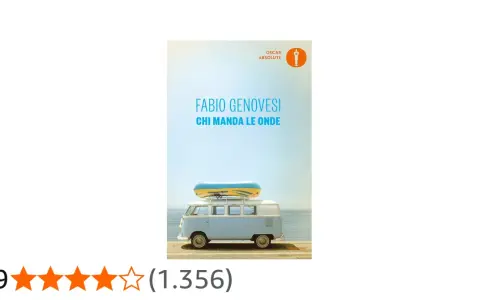Copertina del libro "Chi manda le onde" di Fabio Genovesi, con un furgone e un materassino gonfiabile sul tetto.