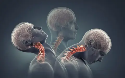 Symulacja urazu whiplash po polsku: gwałtowne ruchy głowy i szyi, ukazujące kręgosłup szyjny.