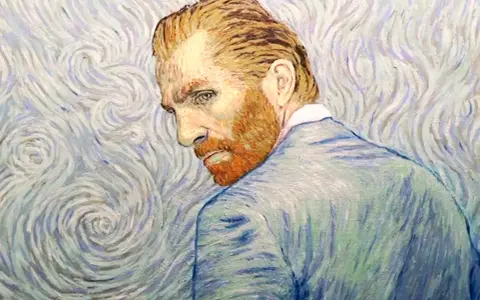 Porträtt av en man med rött skägg, målad i vincent van gogh stil med virvlande penseldrag i bakgrunden.