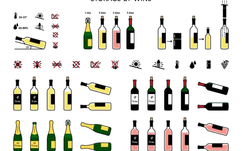 Illustration de bouteilles de vin et de champagne, certaines couchées, d'autres debout, prêtes à chambrer le vin.