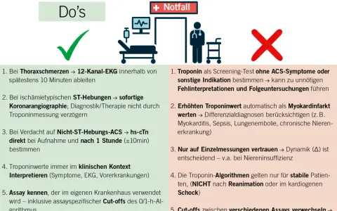 Do's und Don'ts bei der Troponin-Messung: Korrekte Interpretation des Troponinwerts im klinischen Kontext ist entscheidend.
