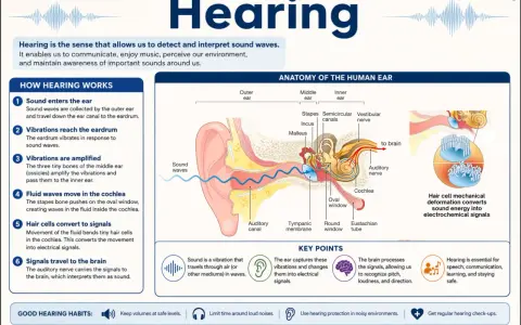 Le son est une vibration qui voyage dans l'air. L'image explique qu'est ce que le son et comment l'oreille le capte et le transmet au cerveau.