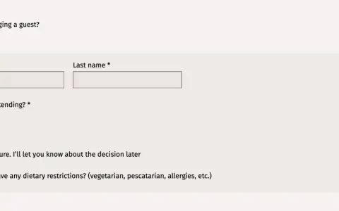 Formularz RSVP: podaj imię, nazwisko i wybierz "Tak" lub "Nie", aby potwierdzić przybycie na wesele.
