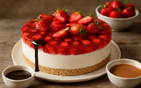 Deliciosa tarta de fresa con cobertura de gelatina y fresas frescas. Un postre perfecto para cualquier ocasión.