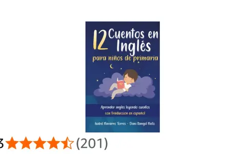 Libro "12 Cuentos en Inglés para niños de primaria", con un niño leyendo en una nube. Ideal para aprender inglés con traducción.