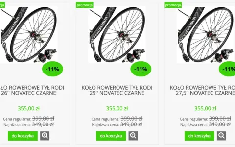 Różne rozmiary kół rowerowych dla dorosłych: 26", 27,5" i 29" Novatec czarne, w promocji.