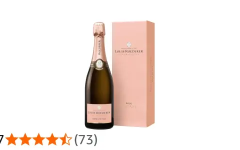 Louis Roederer Rosé Vintage 2014 Champagnerflasche mit passender rosafarbener Geschenkbox.