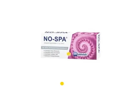 Opakowanie leku NO-SPA, 20 tabletek, na bóle brzucha. Nawet kotek mógłby poczuć ulgę.
