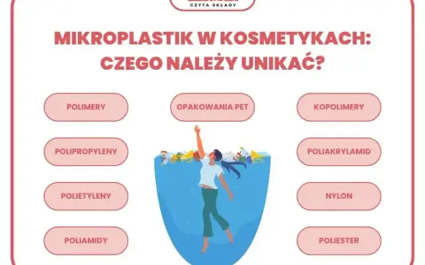 Unikaj kosmetyków z polimerami, polipropylenami, polietylenami, poliamidami, opakowaniami PET, kopolimerami, poliakrylamidem, nylonem i poliestrem. Mikroplastik w kosmetykach szkodzi.