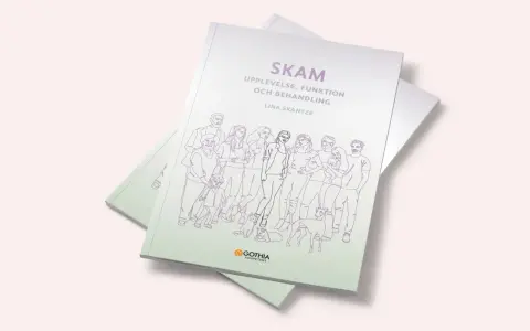 Boken "Skam: Upplevelse, funktion och behandling" av Lina Skantze visar en illustration av en grupp människor och djur, som en visuell guide för att hantera skam.