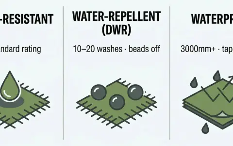 Unterschied wasserdicht und wasserfest: Illustrationen zeigen, wie Wasser abperlt (wasserabweisend) oder durchdringt (wasserfest).