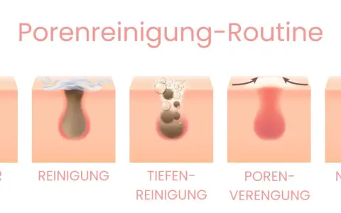 Illustration zeigt, woher kommen Mitesser: Talg und abgestorbene Hautzellen verstopfen Poren. Reinigung und Porenverengung helfen.