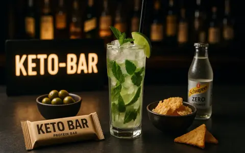 Keto-bar z napojem i przekąskami. Idealny alkohol na keto, gdy chcesz się zrelaksować.