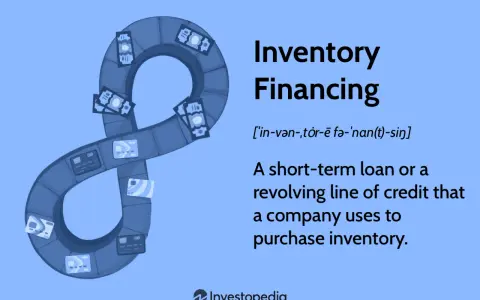 A blue infinity symbol made of blocks, with cash and credit cards on it, illustrates inventory financing.