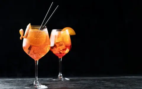 Zwei Aperol Spritz Gläser mit Orangenscheibe und Zitrusschale, perfekt für das Aperol Spritz Rezept in ml.