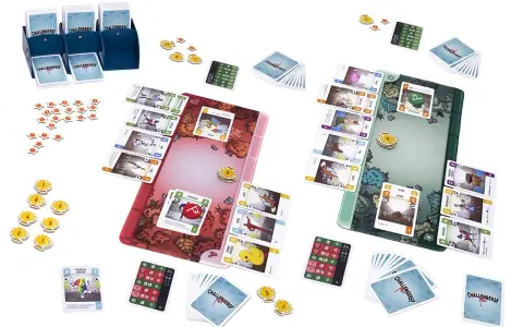 Gra planszowa Challengers! z kartami, żetonami i planszami. Idealna na wieczór z przyjaciółmi, zdobyła nagrodę Spiel des Jahres.