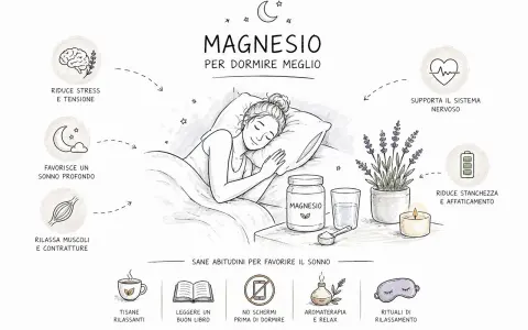 Donna dorme serenamente, circondata da elementi che promuovono il rilassamento muscolare profondo e un sonno ristoratore.