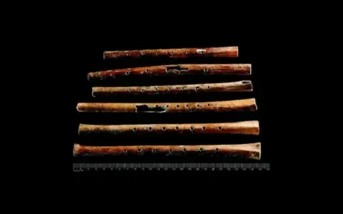 Starożytne flety z kości, najstarsze instrumenty muzyczne, ukazują pradawne melodie.