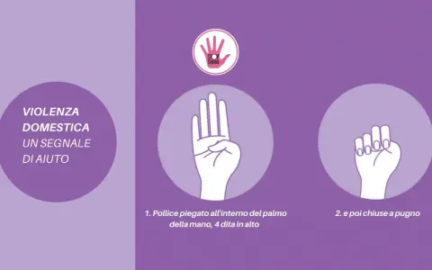 Segnale di aiuto per violenza domestica: pollice piegato, 4 dita chiuse a pugno. Non è un sintomo di mitomania, ma un grido di soccorso.