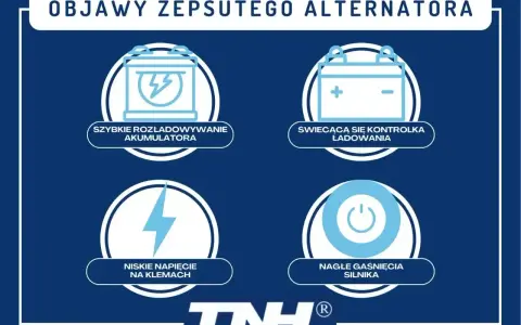Objawy zepsutego alternatora: szybkie rozładowywanie akumulatora, kontrolka ładowania, niskie napięcie, nagłe gaśnięcie silnika.