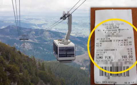 Kolejka linowa na Kasprowy Wierch i paragon fiskalny.