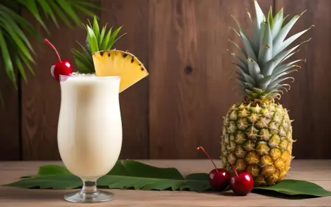 Kremowy likier Pina Colada z ananasem i wiśnią. Idealny przepis na tropikalny drink.