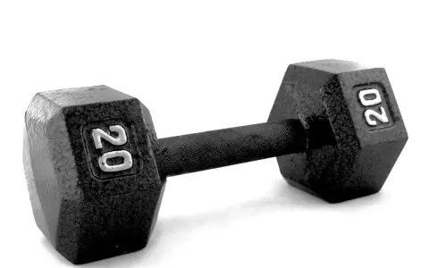En svart hantel med vikten 20 kg, redo för ett intensivt drop set.