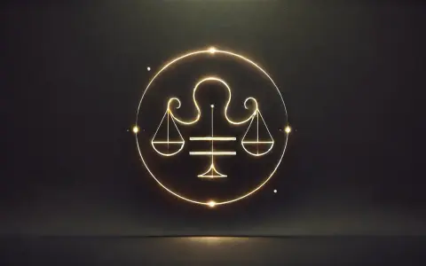 Złoty symbol Wagi, symbol 11. domu astrologii, świeci na ciemnym tle.