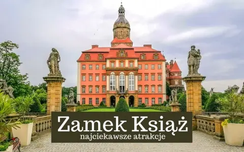 Zamek Książ zaprasza na zwiedzanie. Majestatyczna budowla z wieżą i rzeźbami w ogrodzie.