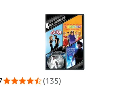 DVD-samling med filmer med John Travolta: Grease, Hairspray, Saturday Night Fever och Staying Alive.