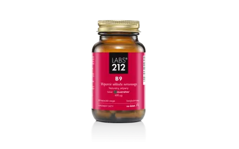 Suplement diety LABS 212 B9 z folianem Quatrefolic, aktywna forma kwasu foliowego, wspiera układ nerwowy. 60 kapsułek wege.