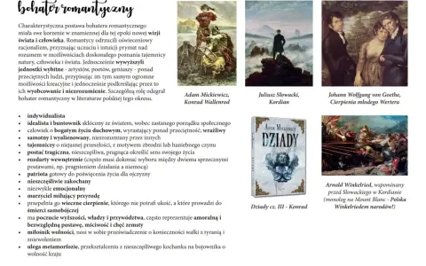 Cechy literatury romantycznej: indywidualizm, bunt, tragizm, patriotyzm, emocjonalność. Bohater romantyczny to wybitna jednostka.